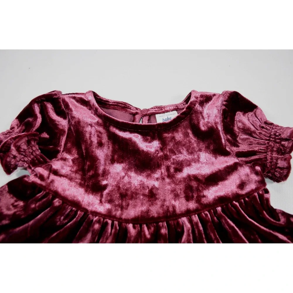 Oshkosh Baby B'gosh Girl's Burgundy‎ Short Sleeve Velvet Dress Size 3M Months